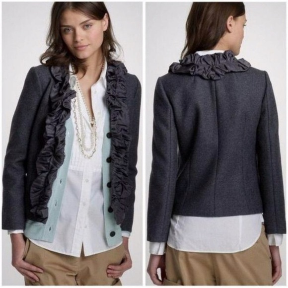 J Crew Chimera Ruffle Wool Jacket Blazer Gray size 8 - Picture 1 of 10